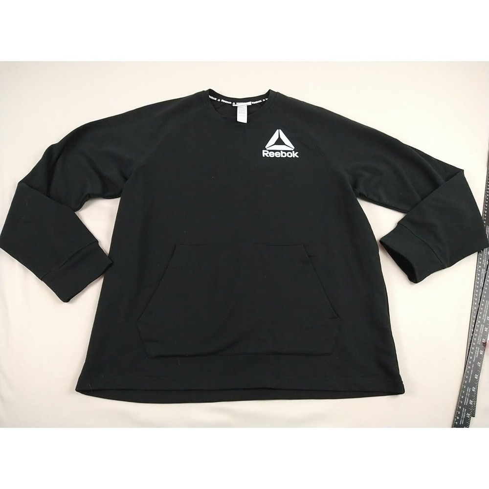 Reebok Long Sleeve Sweatshirt Mens XL Black Activewear Pocket Stretch Comfort